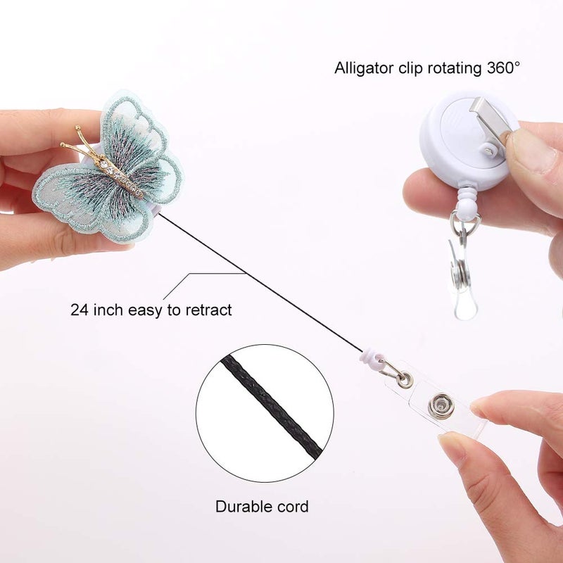 Coeufuedy Butterfly Badge Reels Retractable Nurse Badge Holder Retractable with Alligator Clip for Nursing  Doctors 24 Inch Nylon Cord for ID Badge Name Holder (multicolored-22) - Image 2